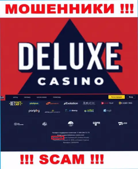 Данные о юридическом лице Deluxe-Casino Com на их официальном информационном ресурсе имеются - это BOVIVE LTD