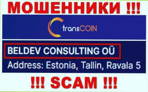 TransCoin - юр лицо internet мошенников организация BELDEV CONSULTING OÜ