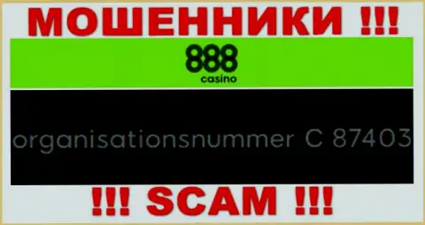 Номер регистрации организации 888 Казино, в которую денежные активы лучше не отправлять: C 87403