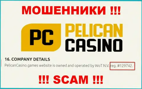 Номер регистрации PelicanCasino Games, который взят с их официального информационного портала - 12974