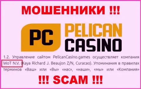 Юр. лицо компании PelicanCasino Games - это WoT N.V.