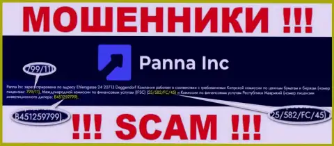 Кидалы PannaInc Com успешно разводят своих клиентов, хоть и представляют свою лицензию на сайте