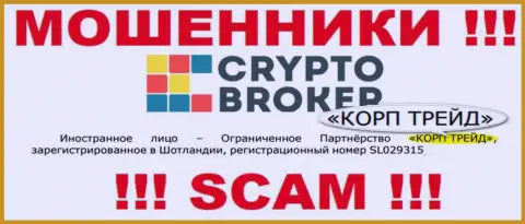 Информация о юридическом лице мошенников Crypto-Broker Ru