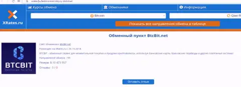 Публикация об online-обменнике БТК Бит на сайте xrates ru