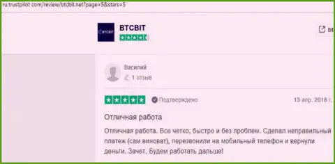 Мнения о надежности обменного онлайн-пункта BTCBit Net на интернет-портале Ру Трастпилот Ком