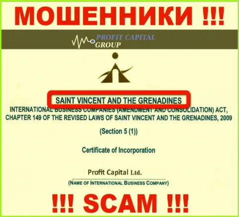 Официальное место регистрации аферистов Profit Capital Group - Сент-Винсент и Гренадины