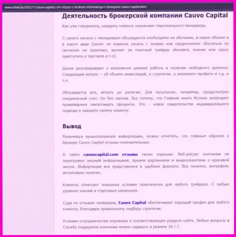 Дилинговый центр Cauvo Capital был представлен в информационном материале на сайте Nsllab Ru