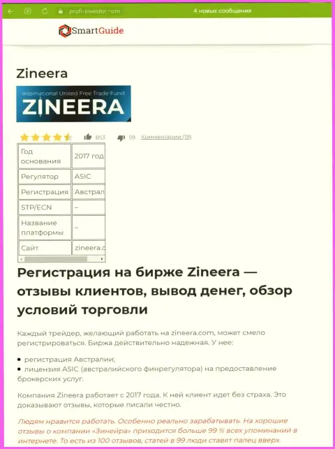 Обзор условий торговли брокерской компании Зинеера Ком, рассмотренный в информационной статье на интернет-ресурсе Smartguides24 Com