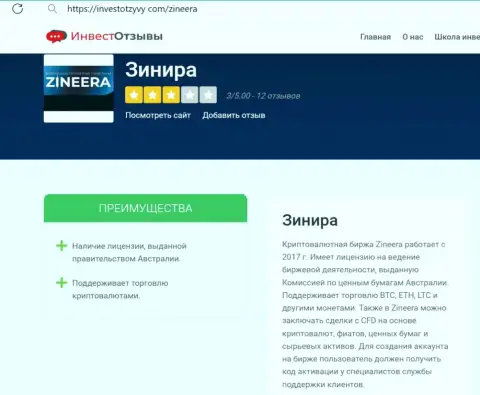 Информационная статья с разбором условий для трейдинга биржевой организации Zinnera Com на веб-сайте investotzyvy com