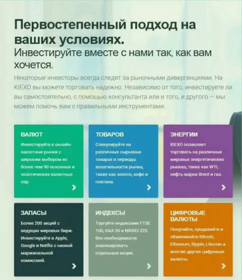 Инструменты для торговли дилинговой компании KIEXO