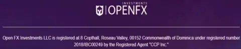 Место регистрации FOREX конторы Open FX