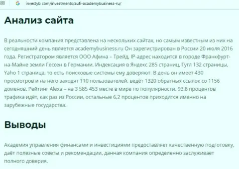 Мнения веб-ресурса инвестиб ком о консалтинговой компании AcademyBusiness Ru