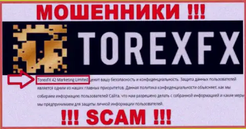 Юридическое лицо, владеющее интернет-мошенниками TorexFX - это TorexFX 42 Marketing Limited